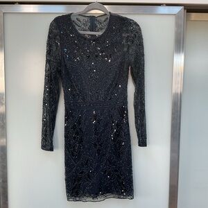 Gianni Bini Navy Sequin Long Sleeve Sheath Dress Size Medium